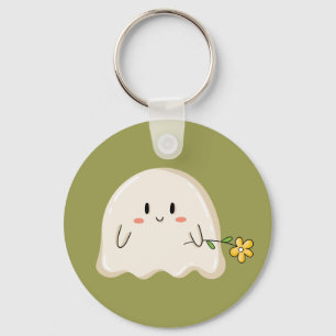 Porte-clés Joli fantôme tenant une fleur jaune