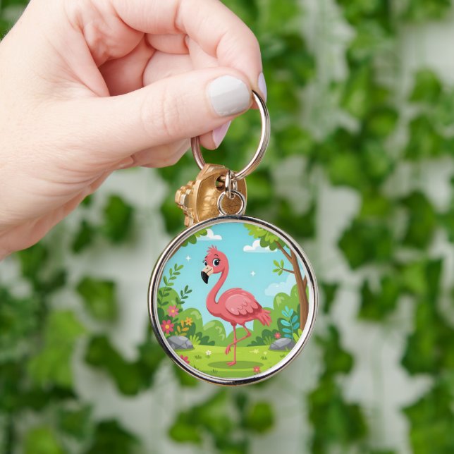 Porte-clés Joli flamant rose vif dans le jardin (Main)