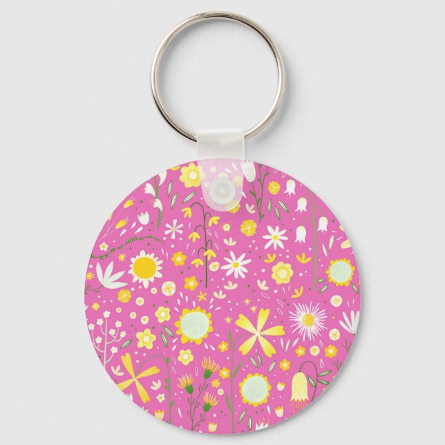 Porte-clés Joli Fleur sauvage Botanique rose Porte - clé Flor (Recto)