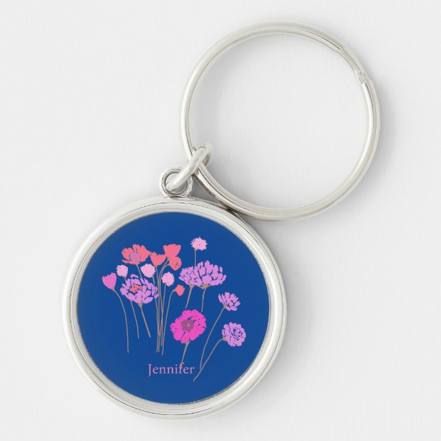 Porte-clés Joli Floral moderne bleu foncé (Devant)