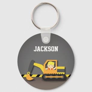 Porte-clés Joli garçon constructeur excavatrice orange mignon