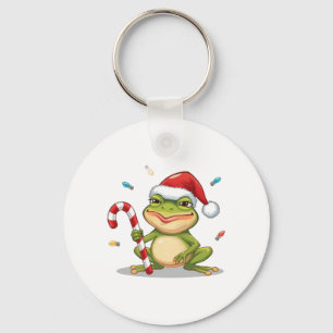 Porte-clés Joli Grenouille de Noël avec Canne à Sucre - Drôle