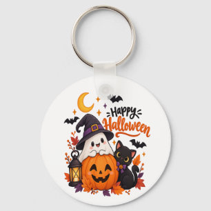 Porte-clés Joli Joyeux Halloween Fantôme Citrouille Chat Noir