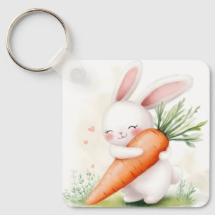 Porte-clés Joli lapin de printemps à l'aquarelle et carotte