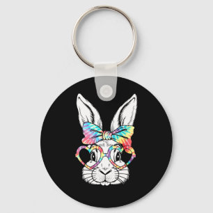 Porte-clés Joli lapin lapin Face Tie Dye Gles Girl Happy Eas