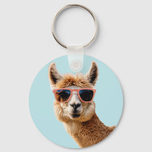 Porte-clés Joli Lllama Avec Lunettes De Soleil Sur
