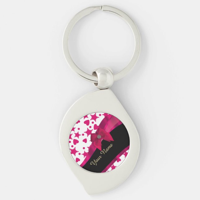 Porte-clés Joli monogramme à motif rouge et blanc (Devant)