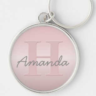 Porte-clés Joli monogramme rose personnalisable & écriture de