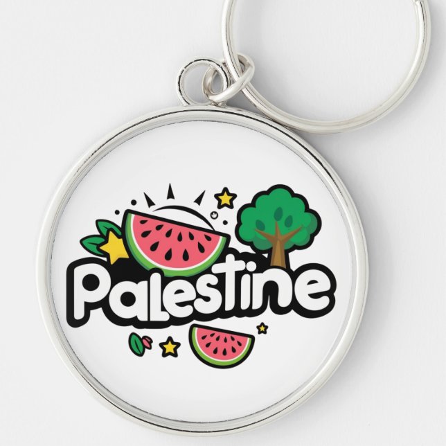 Porte-clés Joli mot Palestine entouré d'un arbre de pastèques (Devant)