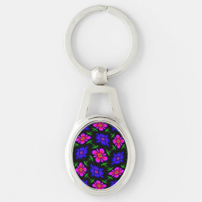 Porte-clés Joli Motif de fleurs roses (Devant)