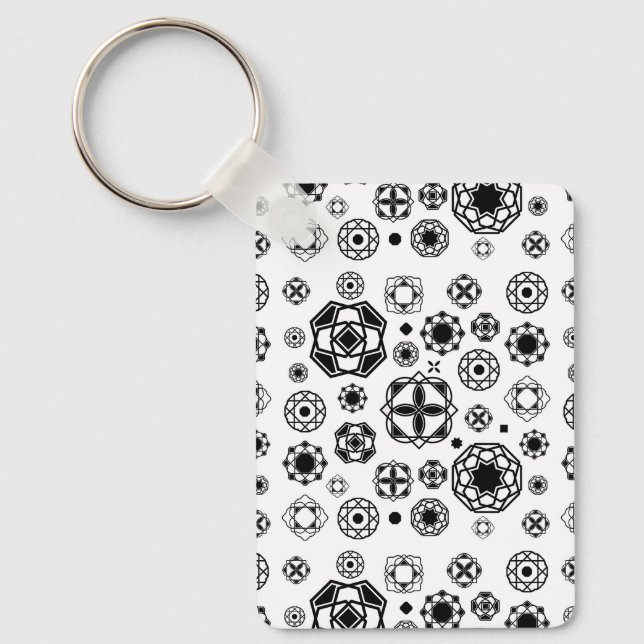 Porte-clés Joli motif décoratif arabesque noir blanc (Recto)
