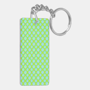 Porte-clés Joli motif floral lumineux blanc teal chartreuse