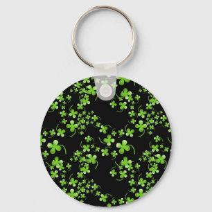 Porte-clés Joli motif Shamrock, vert sur accessoire noir