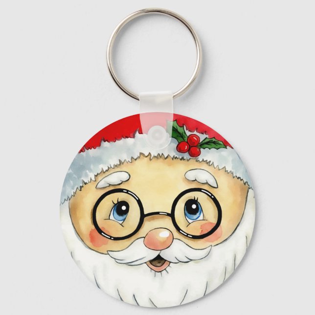 Porte-clés Joli Noël Aquarelle Père Noël Face (Recto)