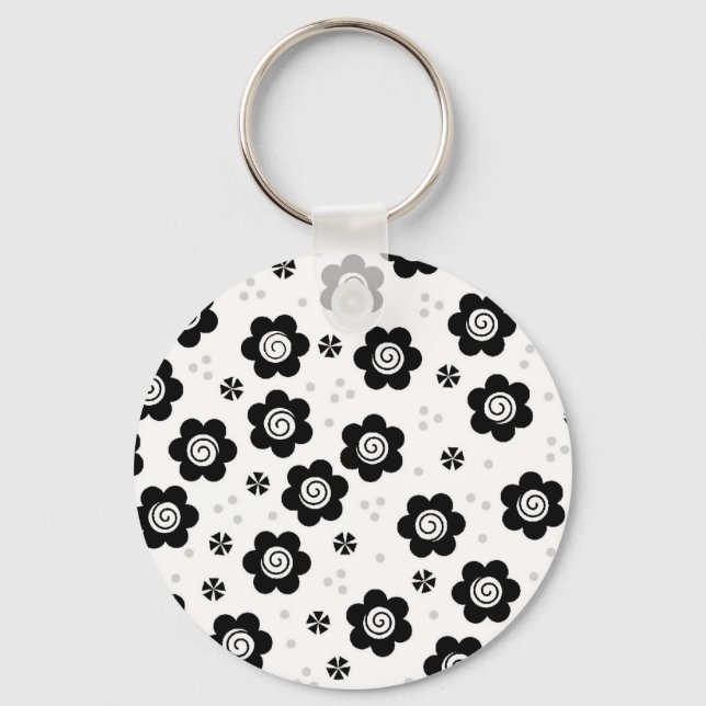 Porte-clés Joli noir fleurs blanches Porte - clé (Recto)