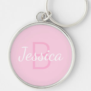 Porte-clés Joli nom de fille monogrammé   Rose et blanc