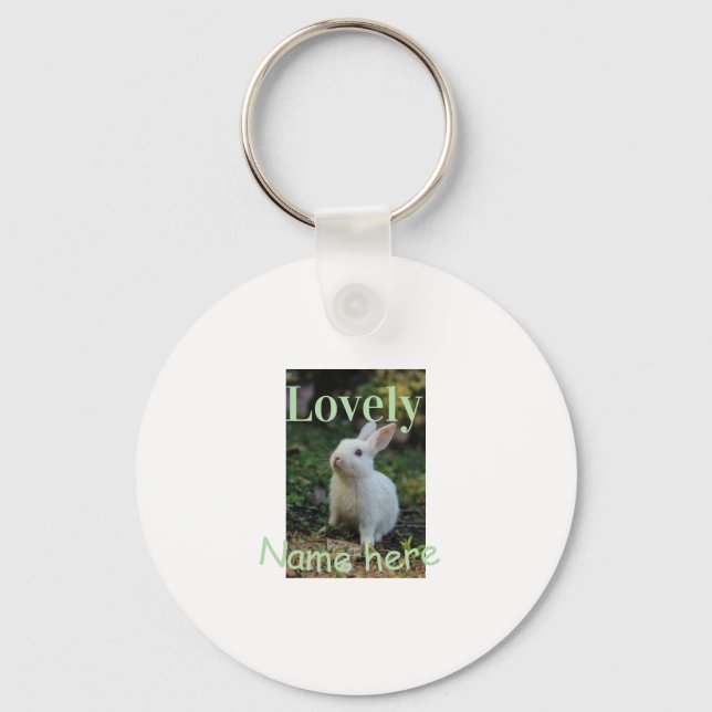 Porte-clés Joli nom de photo de lapin de compagnie vert paste (Recto)