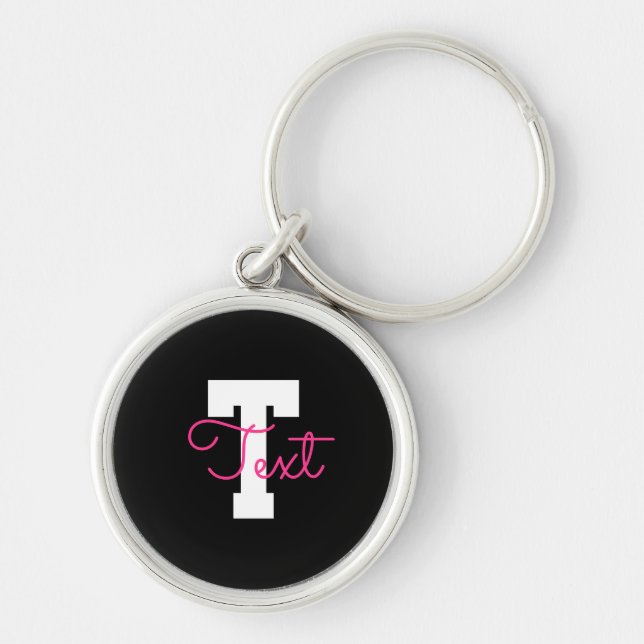 Porte-clés Joli nom et monogramme | Noir blanc et rose (Devant)