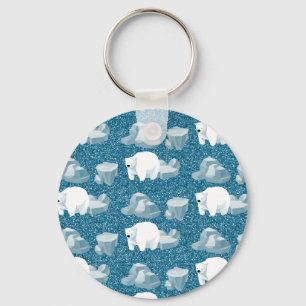 Porte-clés Joli Ours Polaire Blanc Animal Sauvage Nord Bleu F