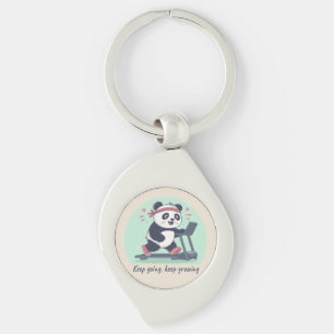 Porte-clés Joli panda motivant sur tapis roulant