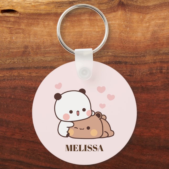 Porte-clés Joli Panda Ours Aimer Monogramme Rose (Recto)