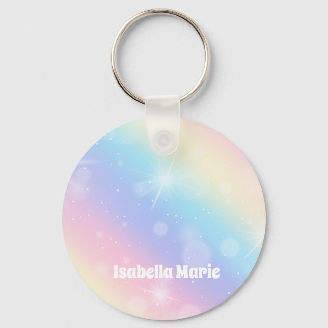 Porte-clés Joli Pastel Rainbow Sparkle Girly Personnalisé (Recto)
