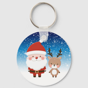 Porte-clés Joli Père Noël et rennes de Noël