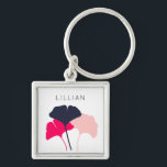 Porte-clés Joli Personnalisé Marine Bleu & Rose Feuilles Gink<br><div class="desc">Ajoutez un nom pour créer un joli cadeau personnalisé. Ce porte - clé fait un grand petit cadeau pour les demoiselles d'honneur, les employés et les collègues. Faites une déclaration avec des couleurs audacieuses et un graphique propre et simple. Caractéristiques illustrations de feuilles de ginkgo en bleu marine, rose pâle...</div>