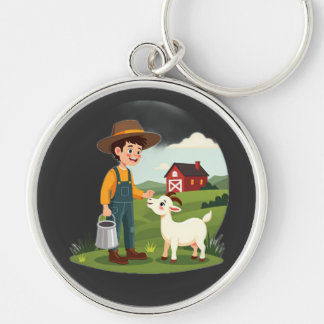 Porte-clés Joli petit garçon fermier chèvre