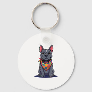 Porte-clés Joli Pitbull Frenchie Chien avec Bandana Art