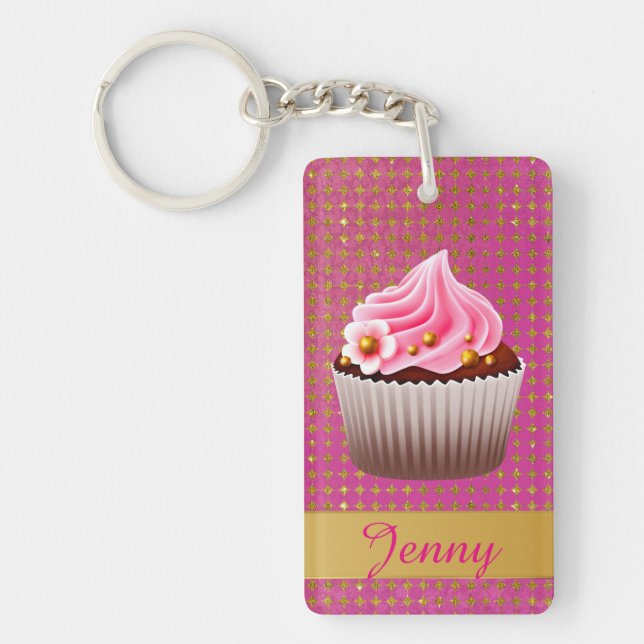 Porte-clés Joli Porte - clé personnalisé Cupcake rose (Devant)