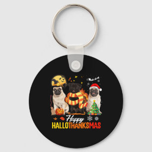 Porte-clés Joli Pug Joyeux Hallothanksmas Halloween Thanksgiv