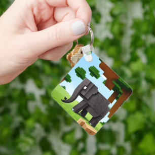 Porte-clés Joli Safari Elephant Pixel Art