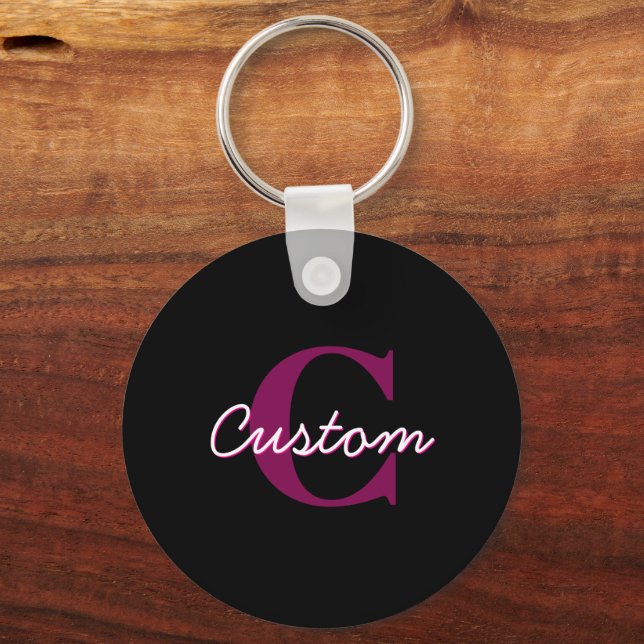 Porte-clés Joli script de monogramme personnalisable rose et  (Recto)