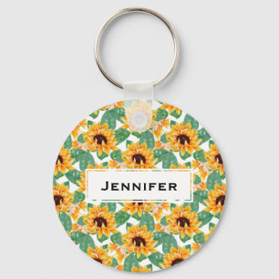 Porte-clés Joli tournesol Jaune et Motif vert