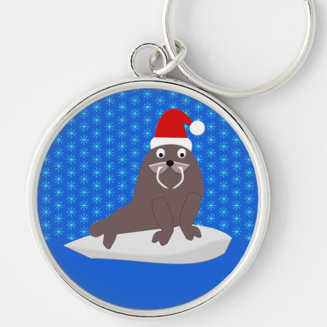 Porte-clés Joli Walrus de Noël et Snowflakes (Devant)