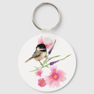 Porte-clés Jolie aquarelle chickadee Flower Art