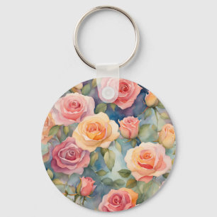 Porte-clés Jolie aquarelle Rose design floral
