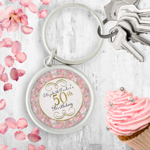 Porte-clés Jolie aquarelle rose florale 50e anniversaire
