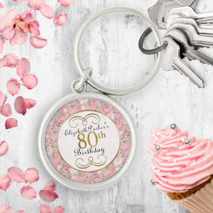 Porte-clés Jolie aquarelle rose florale 80e anniversaire