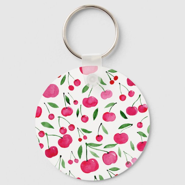 Porte-clés Jolie aquarelle rouge cerises motif (Recto)