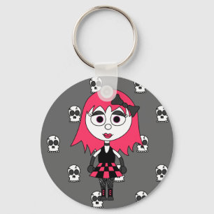 Porte-clés Jolie Cartoon Goth Girl Et Porte - clé des crânes