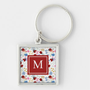 Porte-clés Jolie coccinelle fleurs sauvages monogramme floral