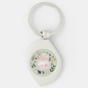 Porte-clés Jolie Couronne Florale de Lapin de Printemps Paste