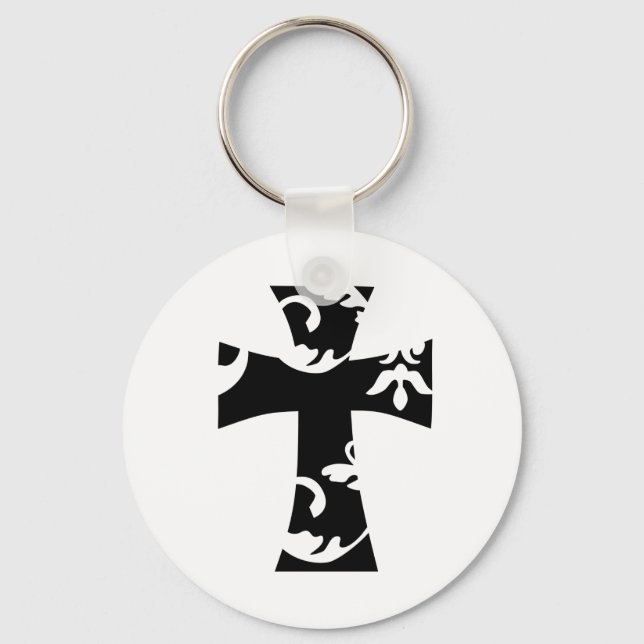 Porte-clés jolie CROIX FLORALE chic | (Recto)