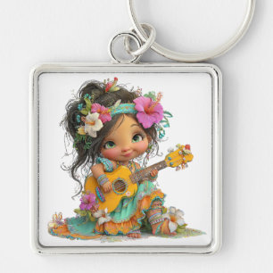 PORTE-CLÉS JOLIE FILLE AU THÈME HAWAIEN COLORÉ