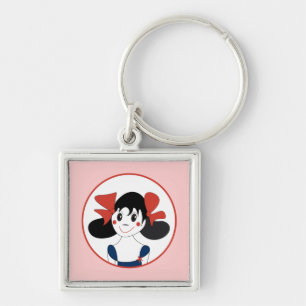 Porte-clés Jolie Fille avec des Rubans Rouges Illustration po