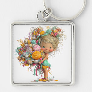 PORTE-CLÉS JOLIE FILLE ÉTÉ CAPRICIEUSE AVEC PETITES FLEURS