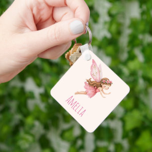 Porte-clés Jolie Fille Fée dans une Robe Rose Fantaisiste Mig