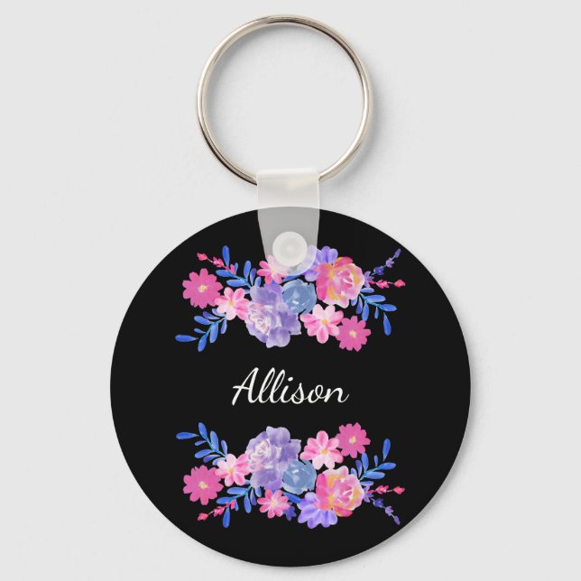 Porte-clés Jolie fille Joli Floral Porte - clé de Monogramme  (Recto)